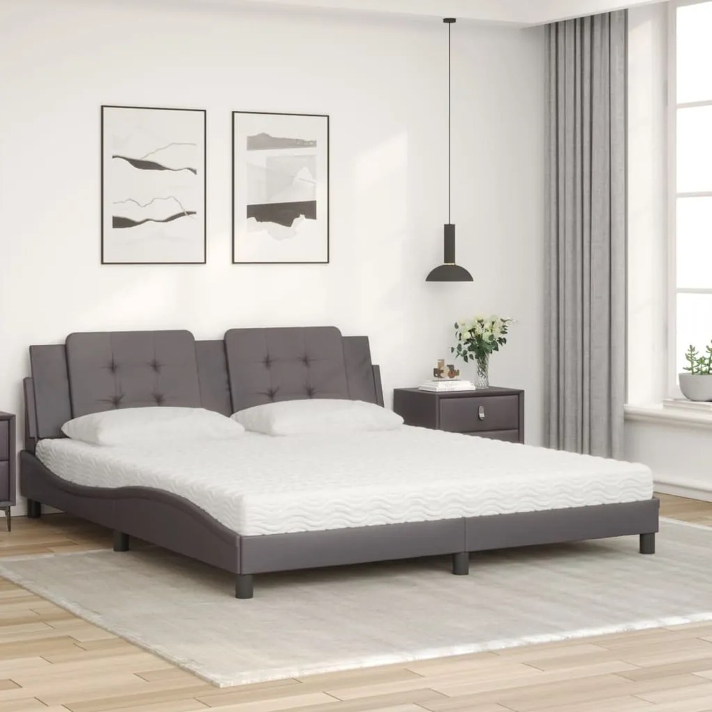 Cama com colchão 180x200 cm couro artificial cinza
