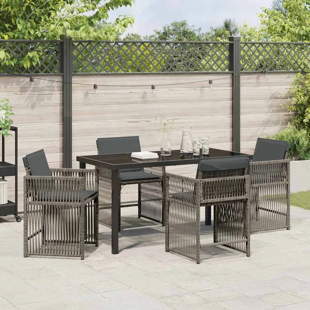 Conjunto de Jantar de Jardim 5 Peças com Almofadas Cinzas em Rattan Si