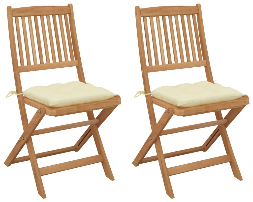 vidaXL Cadeiras de jardim dobráveis c/ almofadões 2 pcs acácia maciça