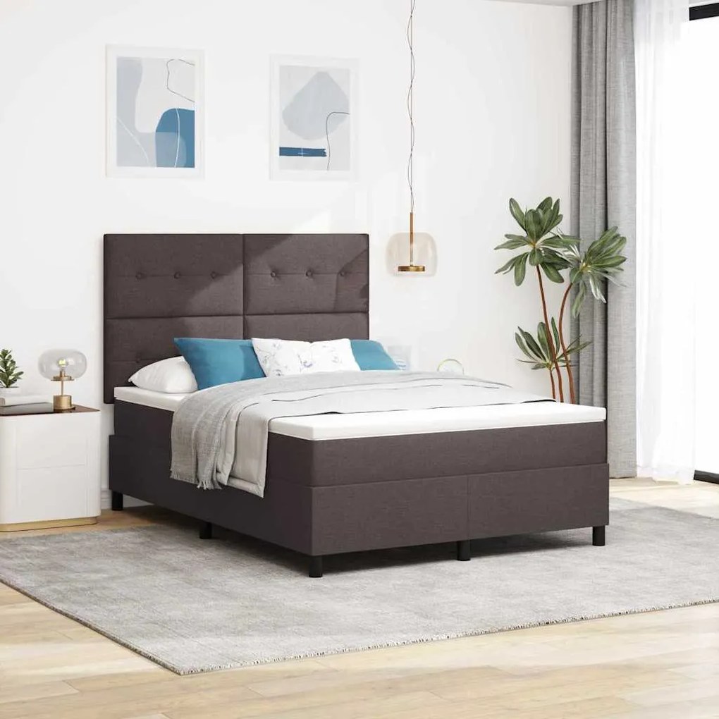 vidaXL Cama Box com colchão Marrom Escuro 140 x 190 cm tecido