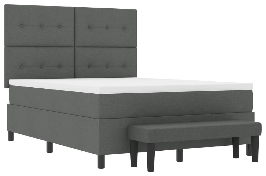 Cama Box Spring com Colchão e Banco Cinza Escuro 140x190 cm Tecido