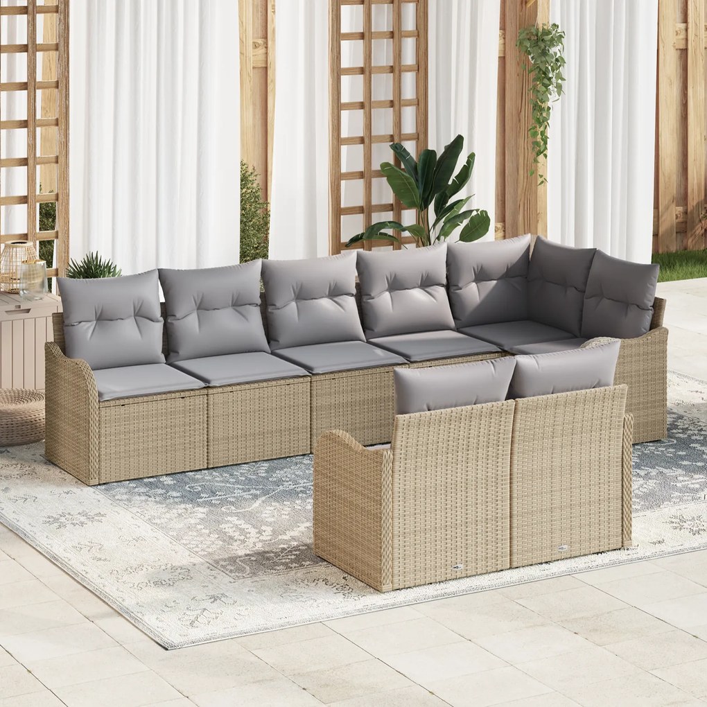 Conjunto de Sofá de Jardim vidaXL de 8 Peças com Almofadas Bege em Rattan Poli