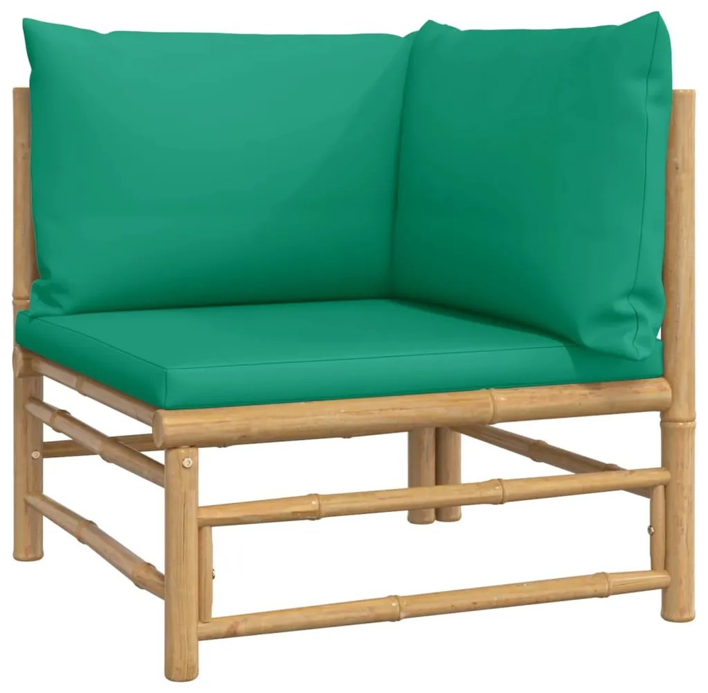 5 pcs conjunto lounge de jardim bambu c/ almofadões verdes