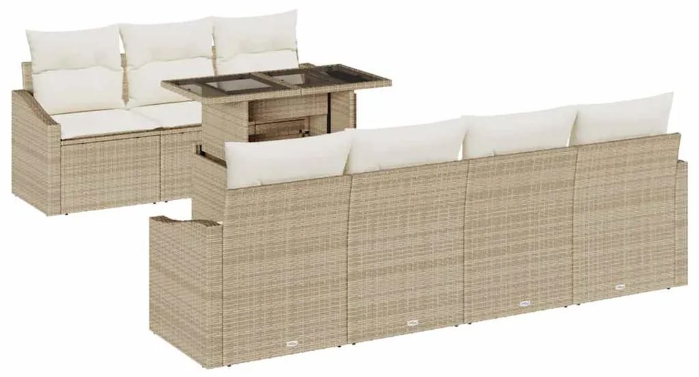 Conjunto de Sofá de Jardim 8 Peças com Almofadas Bege em Rattan Sintét