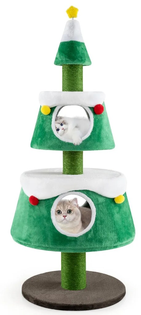 Arranhador de Gatos em forma de árvore de Natal para gatos de interior Torre para gatos gira com 2 postes de arranhar de sisal Postes de arranhar de s