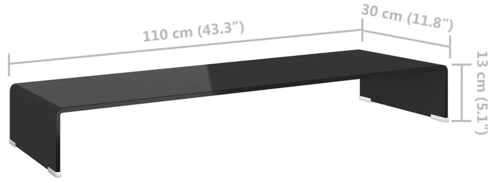 Suporte de TV/monitores em vidro preto 110x30x13 cm