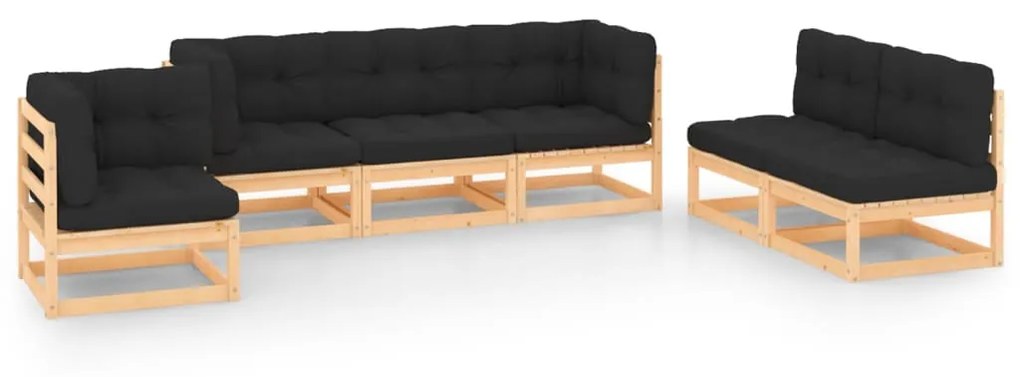 vidaXL 6 pcs conjunto lounge de jardim c/ almofadões pinho maciço