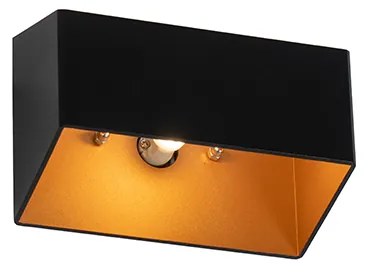 Candeeiro de parede moderno preto com interior dourado retangular - Alone Moderno