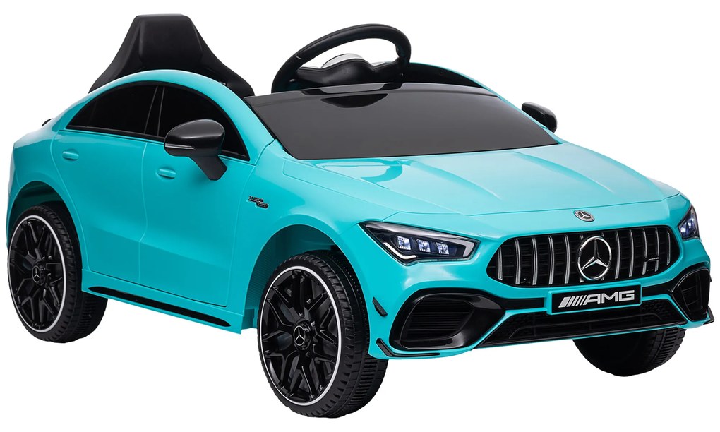 AIYAPLAY Carro Elétrico para Crianças Carro Mercedes AMG CLA 45 com Bateria 12V  Faróis LED Buzina e Música 110x61x45 cm Azul Turquesa
