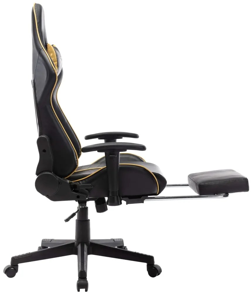 Cadeira gaming c/ apoio de pés couro artificial preto/dourado