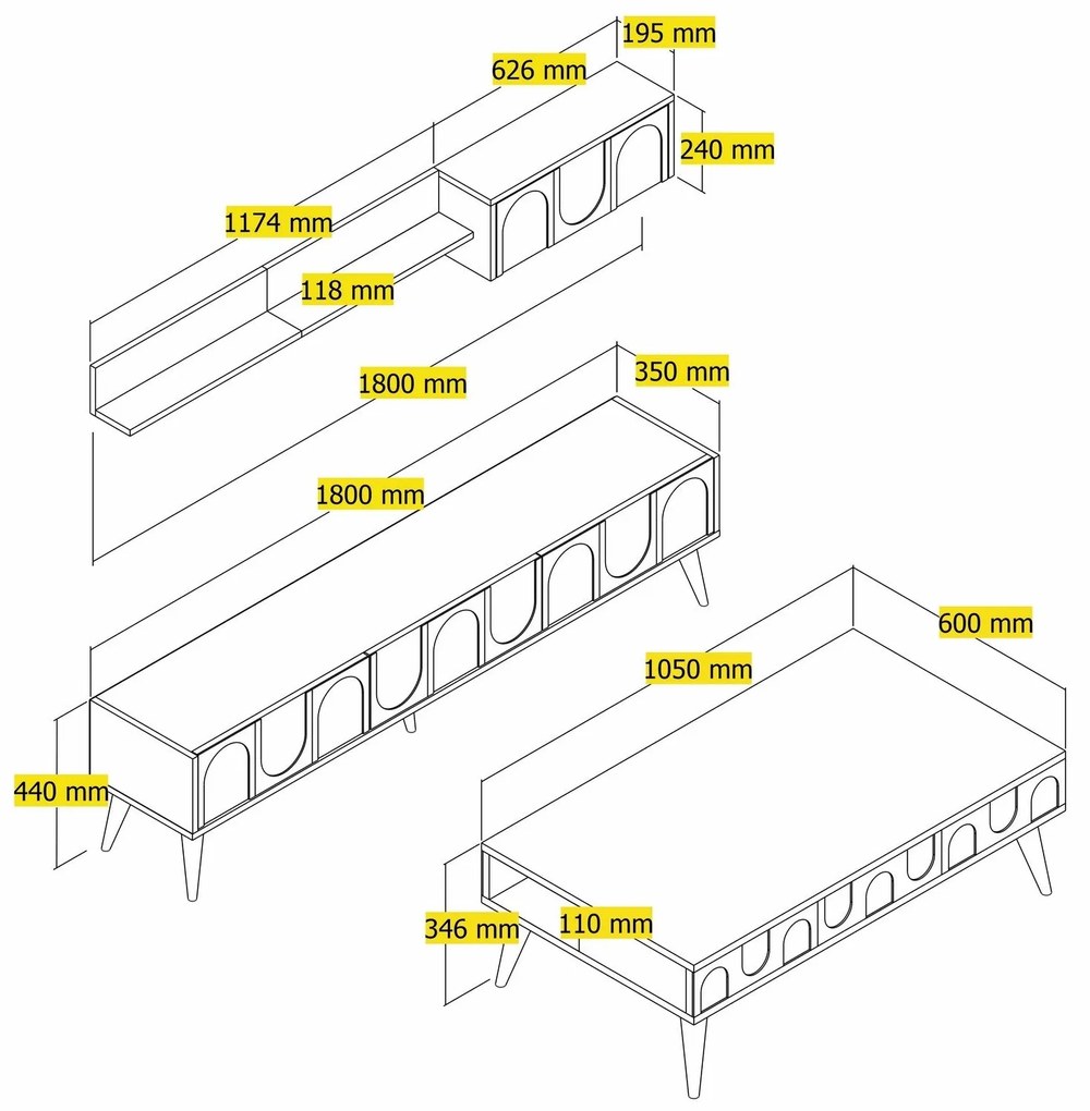 Conjunto de Mobiliário para Sala de Estar Lyon – Branco e Nogueira – M