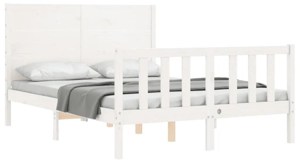 Estrutura de cama com cabeceira 140x190cm madeira maciça branco