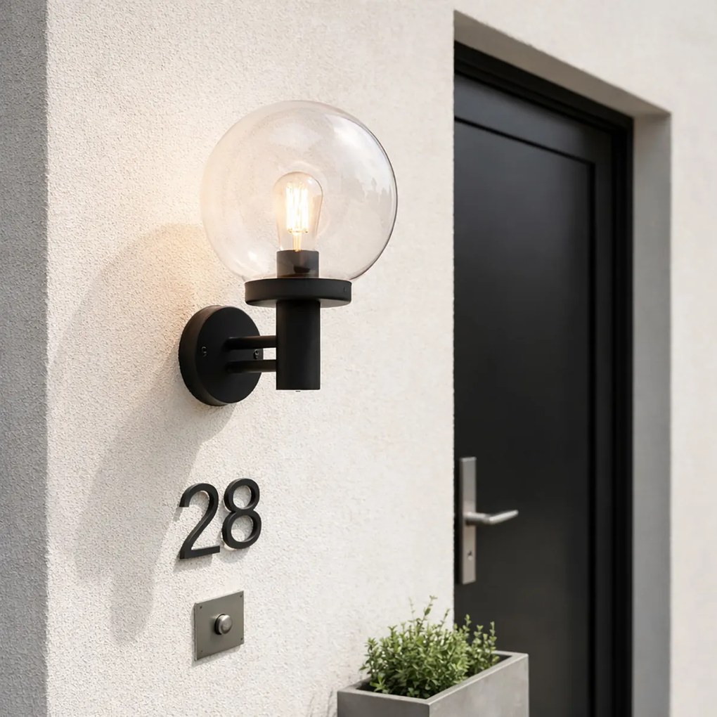 Candeeiro de Parede Exterior Preto com Esfera de Plástico IP44 Aço Inoxidável - Sfera