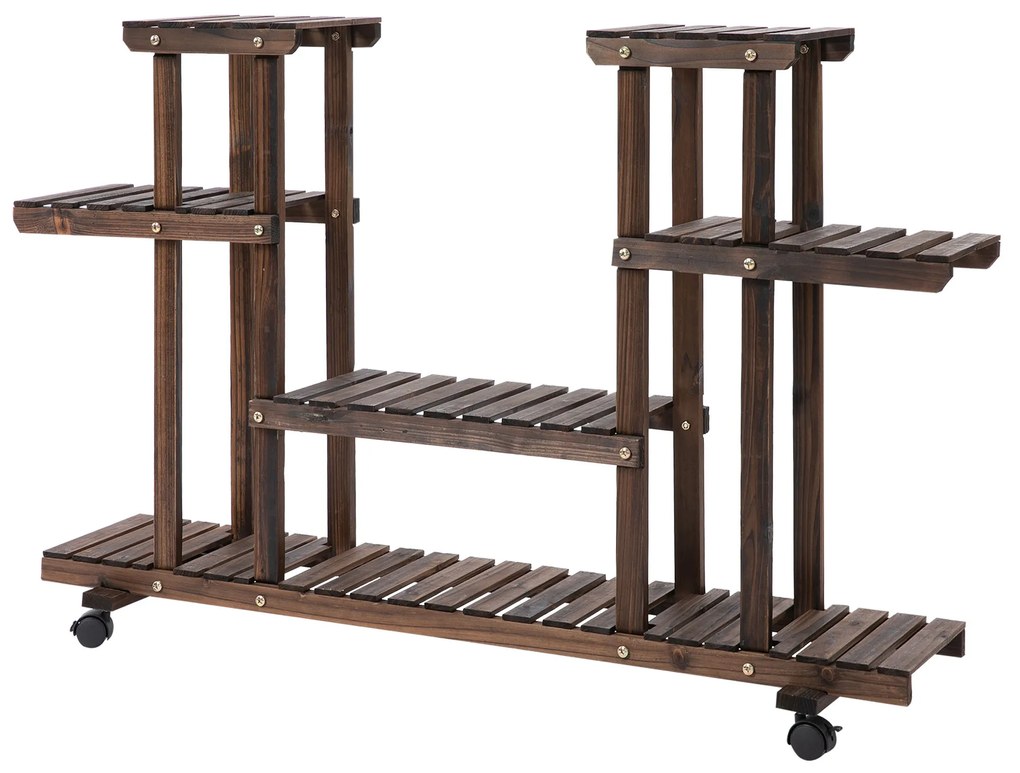 Outsunny Suporte para Plantas de 4 Níveis com Rodas Suporte para Vasos de Plantas 123,5x33x80 cm Marrom Escuro