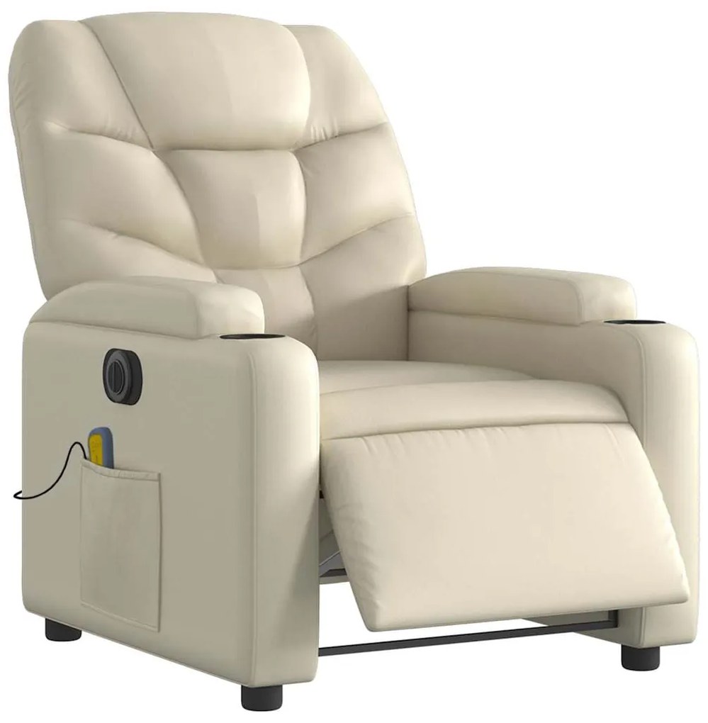Poltrona massagens reclinável elétrica couro artificial creme