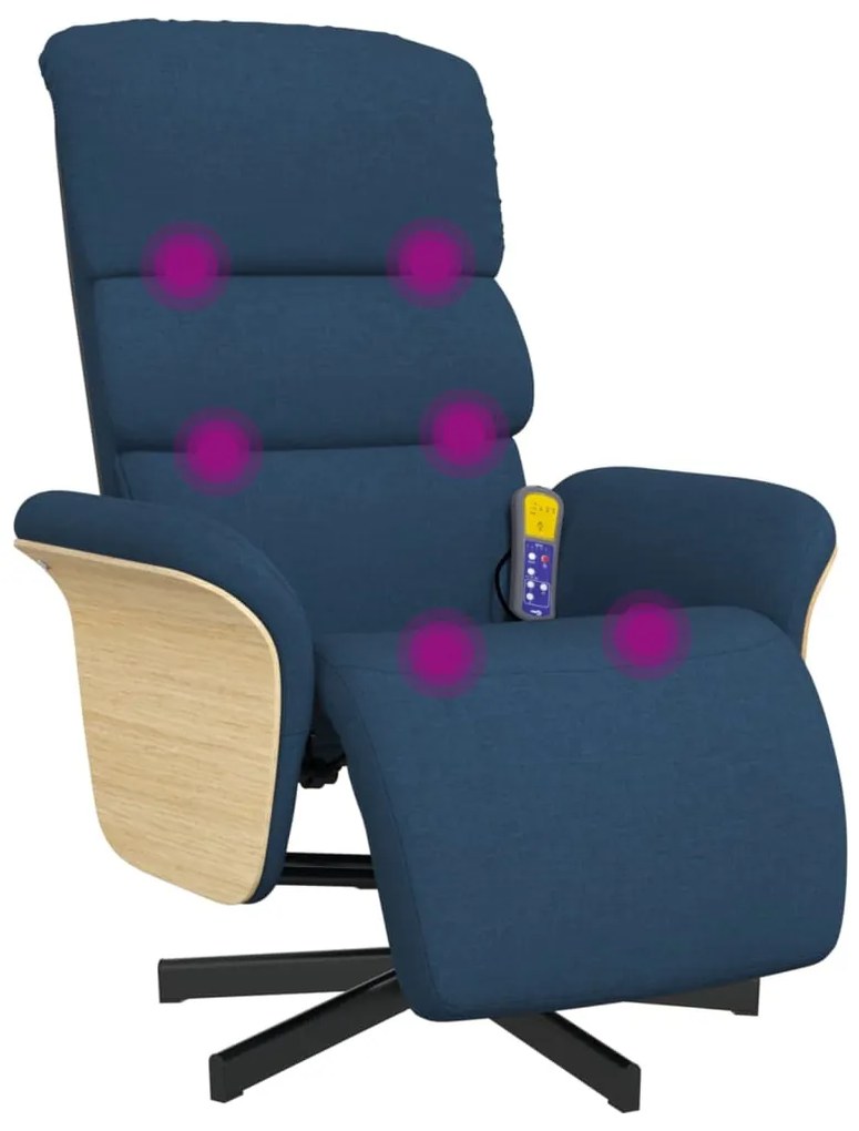 Cadeira de massagens reclinável c/ apoio de pés tecido azul