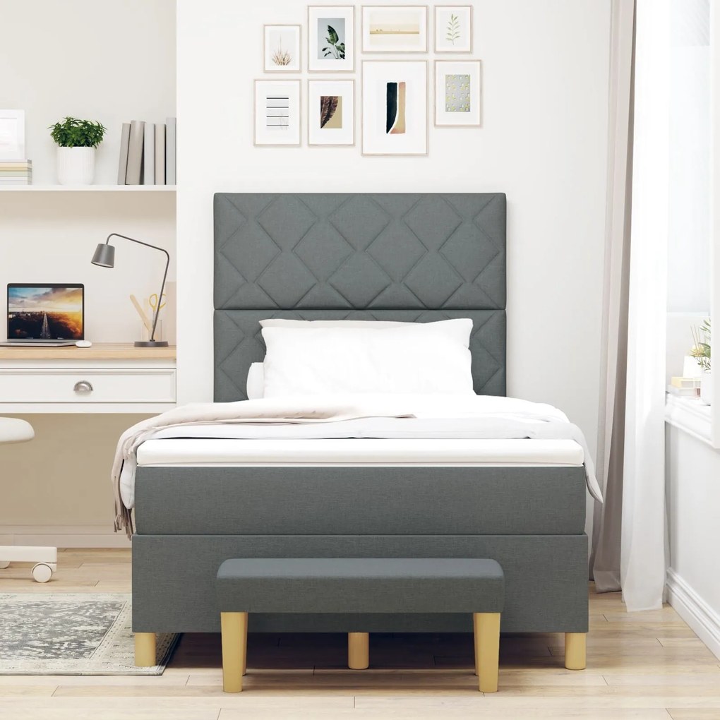 Cama Box Spring com Colchão e Banco Cinza Escuro 120x200 cm Tecido