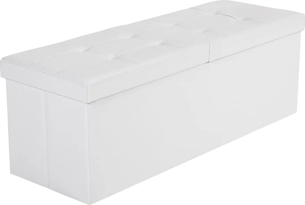 Banco arrumação ou entrada 110 x 38 x 38 cm em imitação de pele, tampa com dobradiças branco