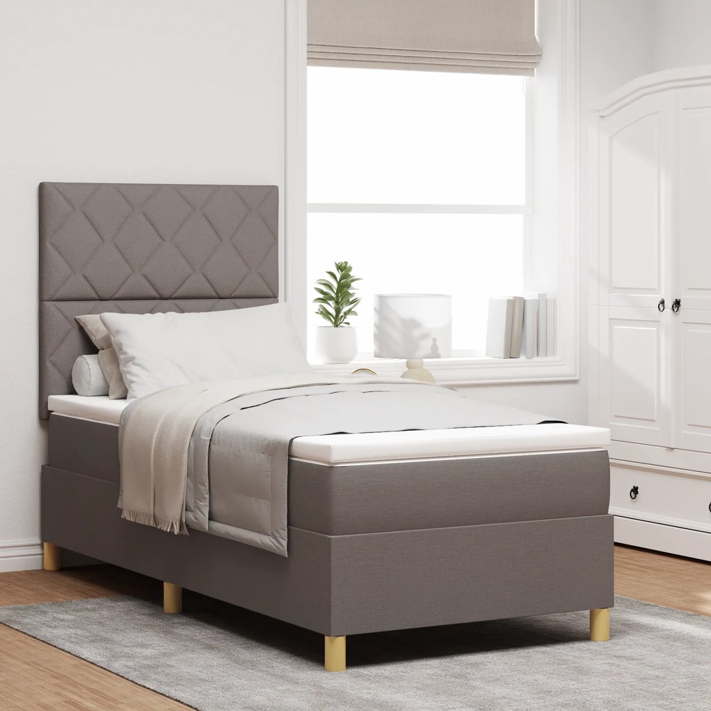 vidaXL Cama com Estrado com Colchão Taupe 100x200 cm Tecido