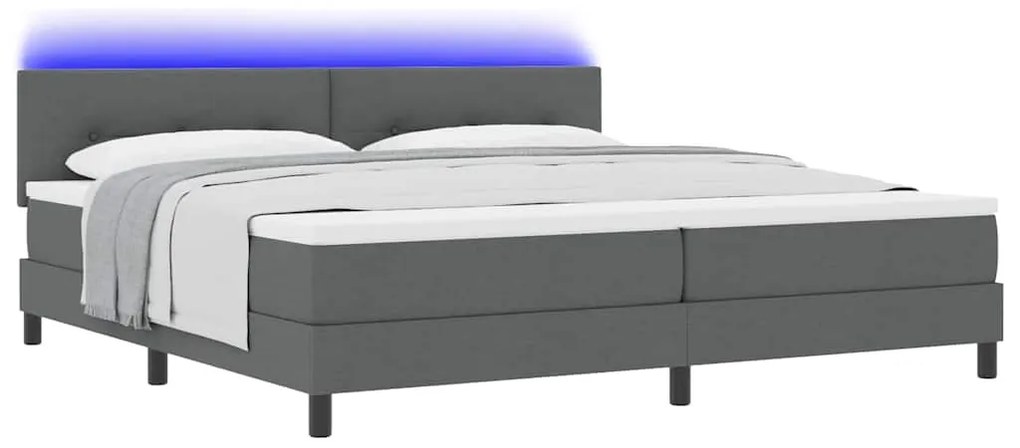 Cama Box com Colchão e LED cinza escuro 200x200 cm em tecido
