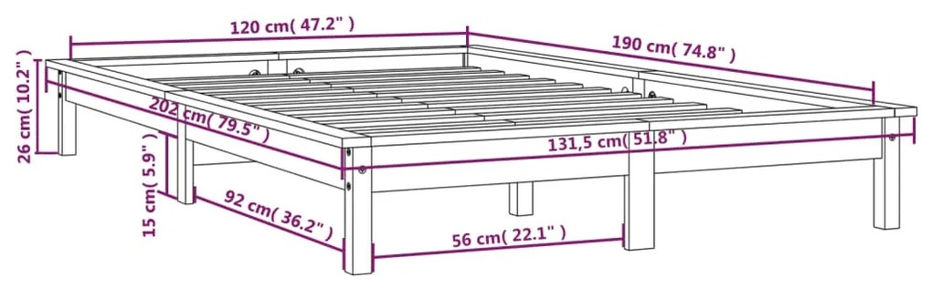 Estrutura cama pequena de casal 120x190 cm pinho castanho-mel