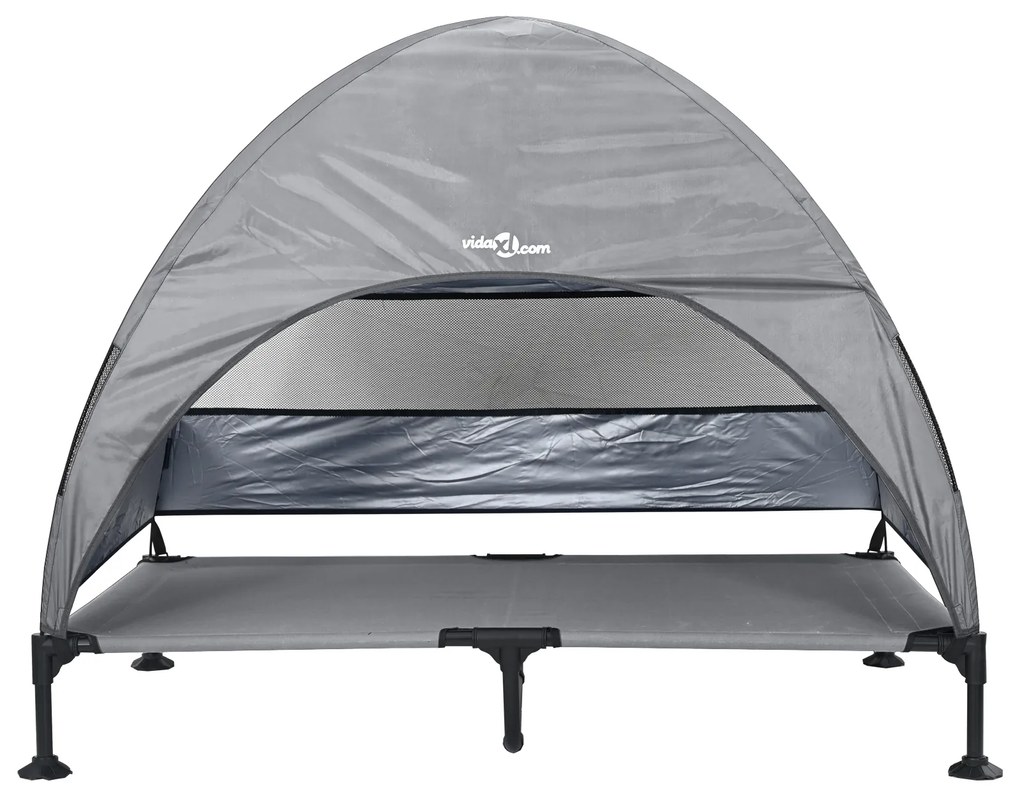 Cama Elevada para Cães com Teto Removível Cinzento Claro XL Aço