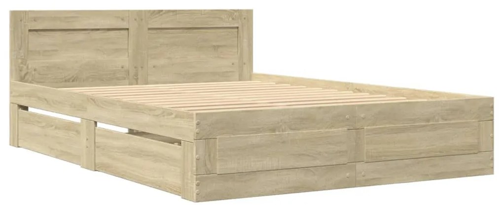 Estrutura cama c/ cabeceira derivados madeira carvalho sonoma