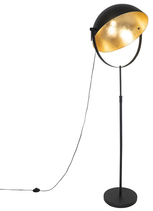 Candeeiro de pé industrial preto 50 cm com dourado ajustável - Magnax Industrial