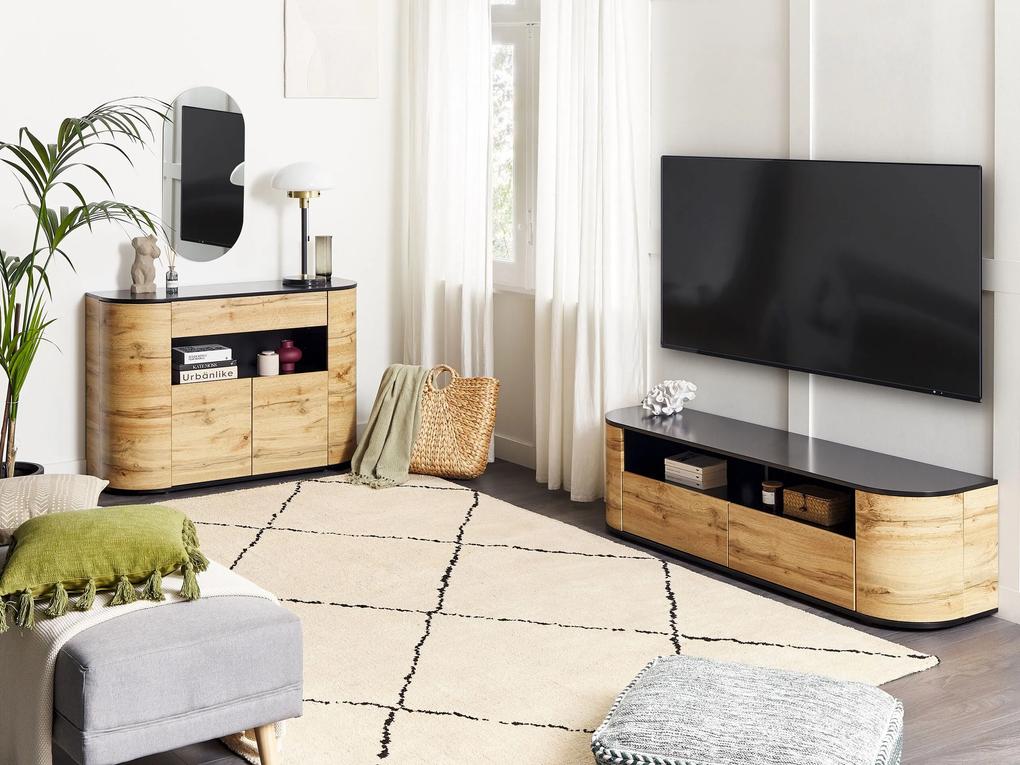 Móvel de TV com 2 gavetas e 2 portas em madeira clara e preto JEROME Beliani