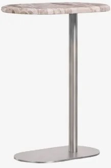 Mesa Auxiliar Para Jardim Oval 45x25 Cm Em Aço Inoxidável E Mármore Lumair Mármore Bege Panther & Aço Inoxidável Escovado - Sklum