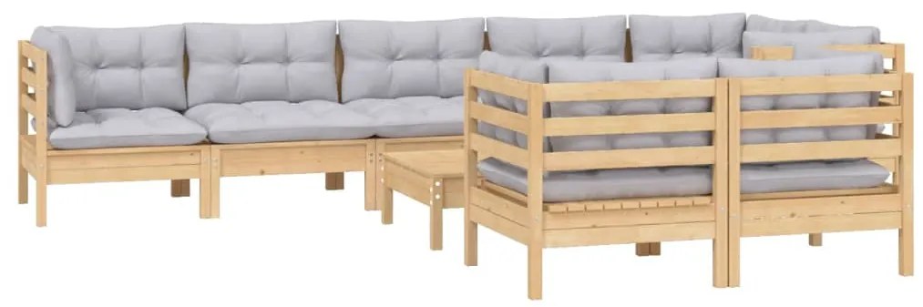 9 pcs conjunto lounge de jardim + almofadões cinza pinho maciço