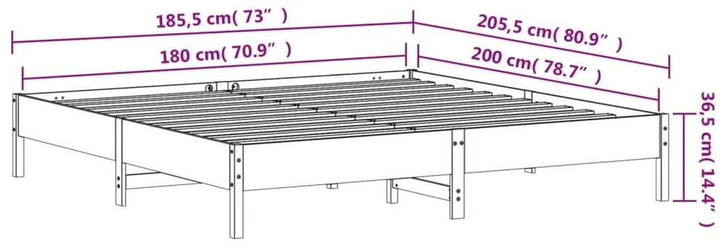 Cama sem colchão 180x200 cm pinho maciço castanho-mel