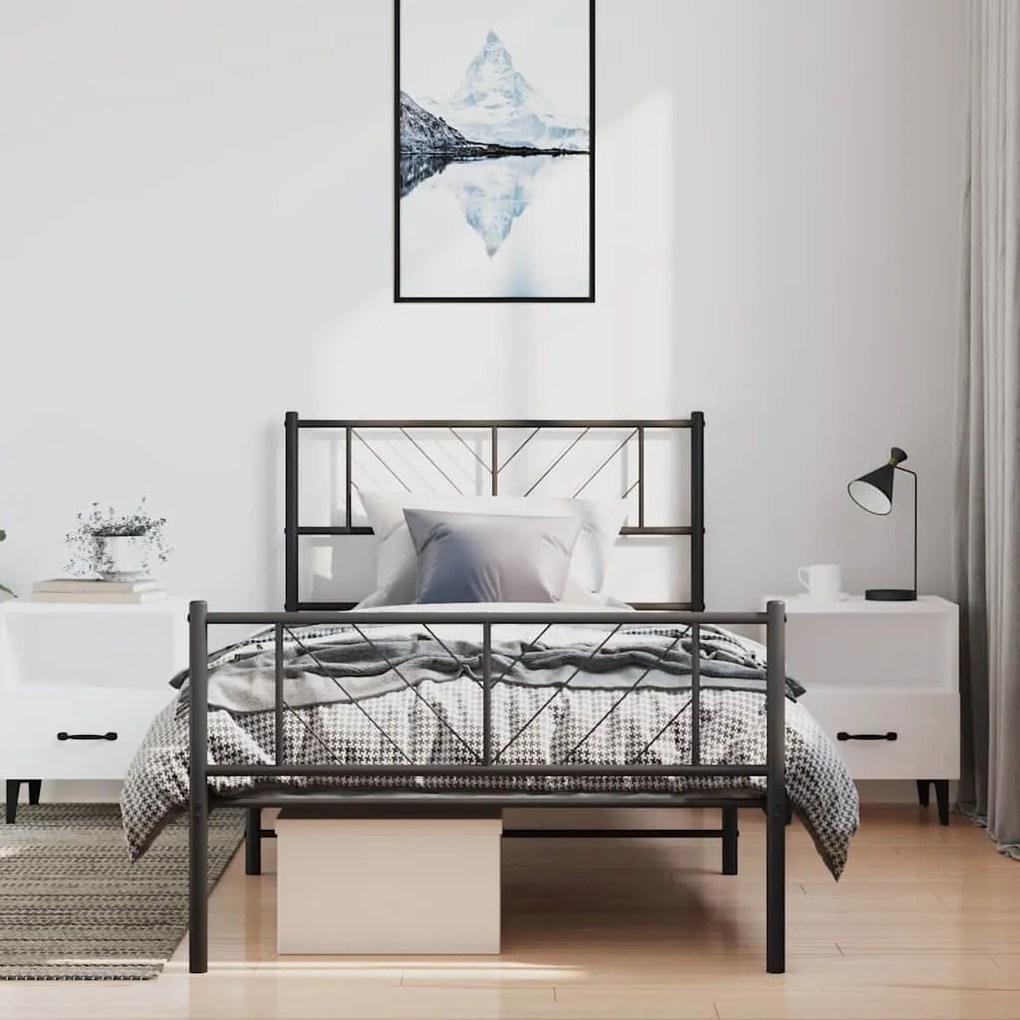 vidaXL Estrutura de cama com cabeceira e pés 100x190 cm metal preto