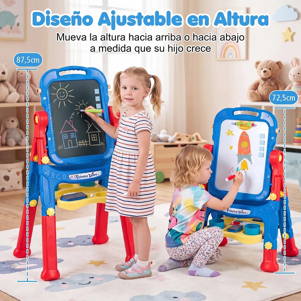 Cavalete de Arte Infantil, 50 x 36 x 72,5 cm, Dupla Face Giratória, Azul