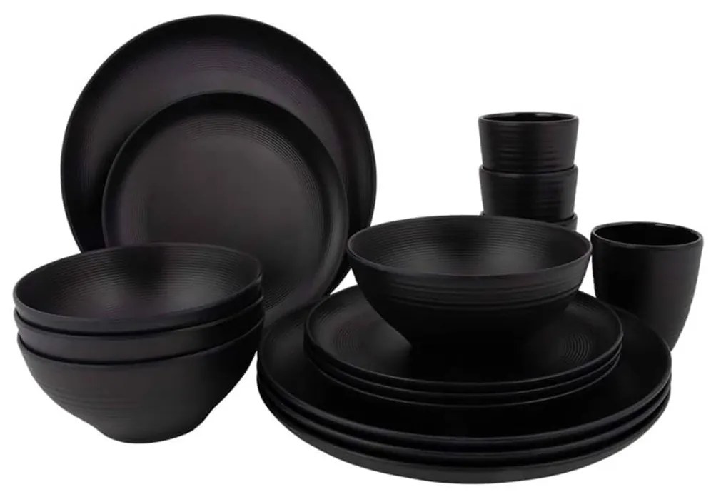 435574 Bo-Camp Conjunto louça de mesa 16 pcs Orville melamina preto
