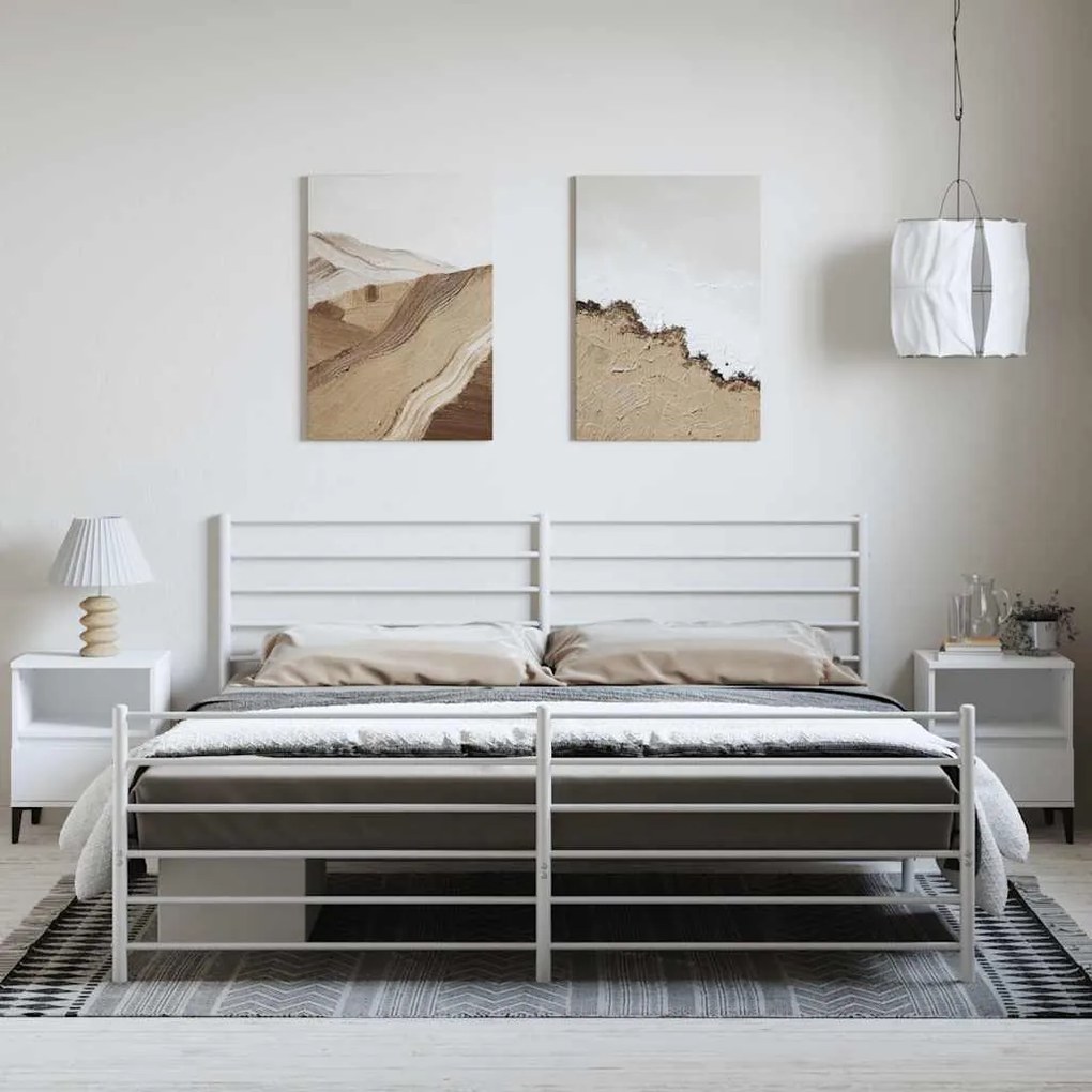 Estrutura de cama com cabeceira e pés 193x203 cm metal branco