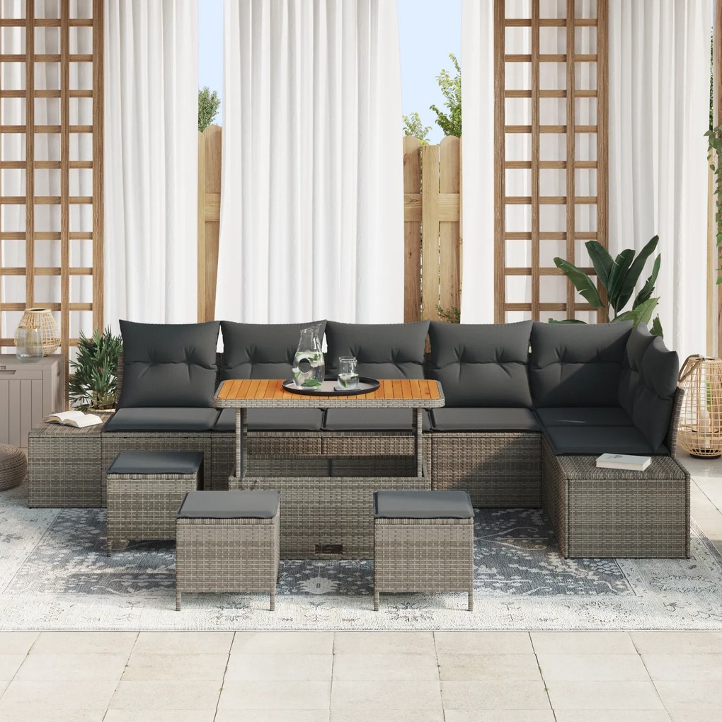 Conjunto de Sofá de Jardim vidaXL de 10 peças com Almofadas Cinza Ratt
