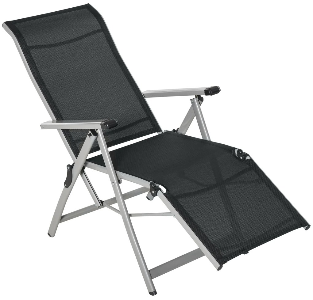 Espreguiçadeira dobrável para jardim Cadeira ajustável de 10 posições com encosto alto e apoio para pés Carga máx. 150 kg 78x58x110 cm Preto