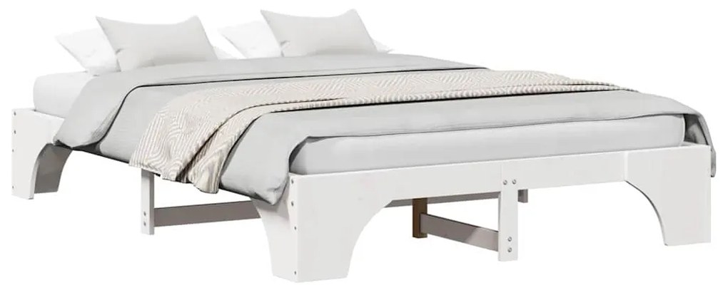 Estrutura de Cama Branca 140x200 cm em Madeira de Pinho Sólido da