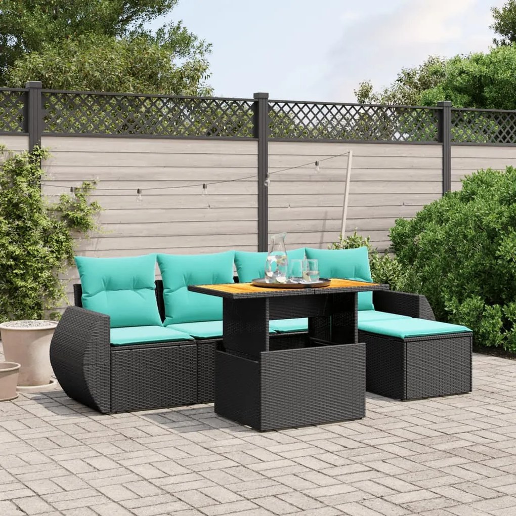 vidaXL 6 pcs conjunto de sofás p/ jardim c/ almofadões vime PE preto