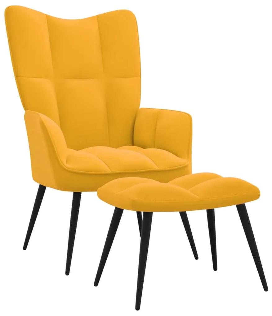 328091 vidaXL Cadeira de descanso com banco veludo amarelo mostarda