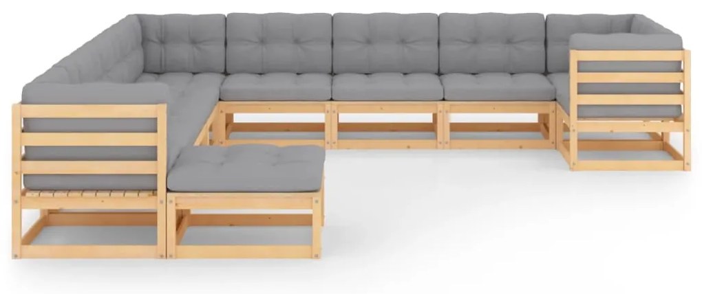 11 pcs conjunto lounge de jardim c/ almofadões pinho maciço