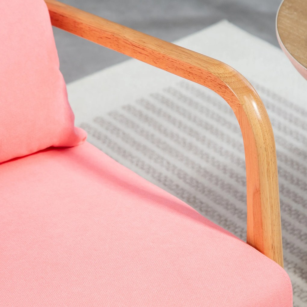 Poltrona Nórdica Acolchoada – Fauteuil Rosé – Rosa e Madeira Natural –