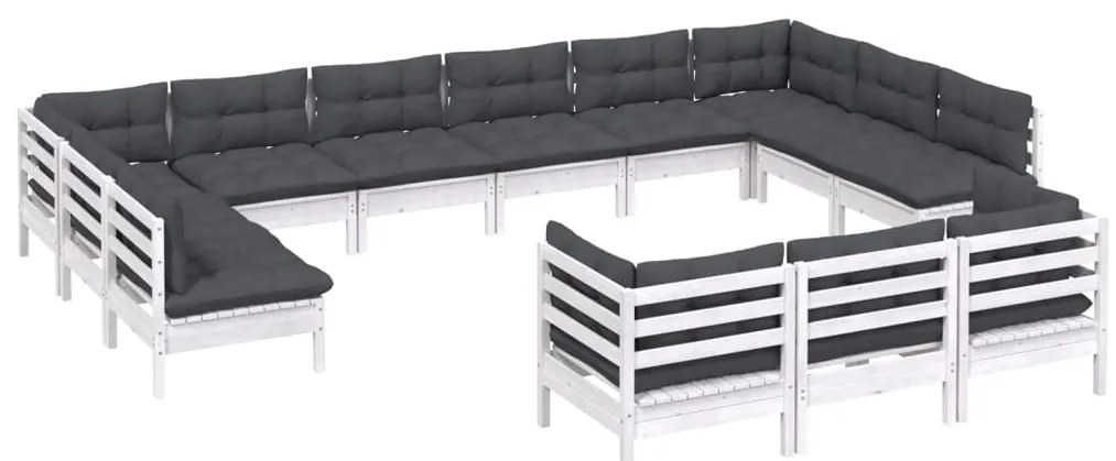 13 pcs conjunto lounge de jardim c/ almofadões pinho branco