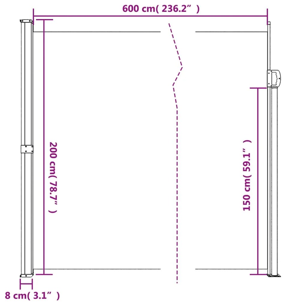 Toldo lateral retrátil 200x600 cm azul