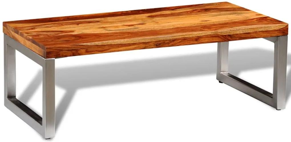 Mesa de centro c/ pernas de aço madeira sheesham sólida