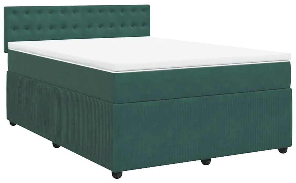 Cama com molas/colchão 140x190 cm veludo verde-escuro