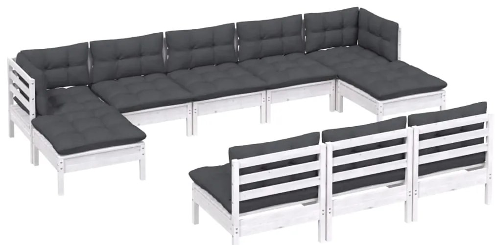 10 pcs conjunto lounge de jardim c/ almofadões pinho branco