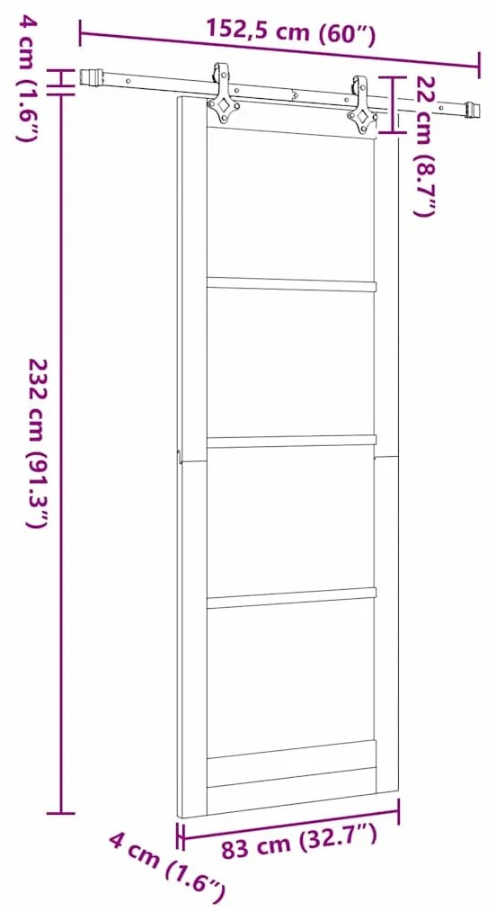 Porta Deslizante vidaXL com Conjunto de Hardware Branco 83x232 cm Made