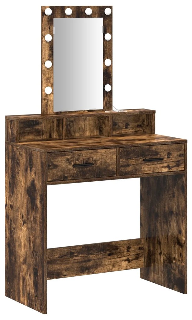 Mesa de Maquiagem vidaXL com Luzes LED Carvalho Fumado 79x41x140 cm